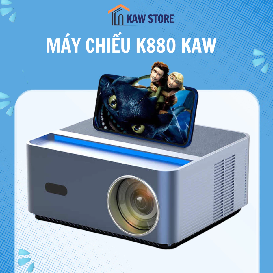 Máy Chiếu Mini 4K K880, Chính Hãng KAW, Độ Sáng Cao, Xem Phim, Giải Trí - Bảo hành chính hãng