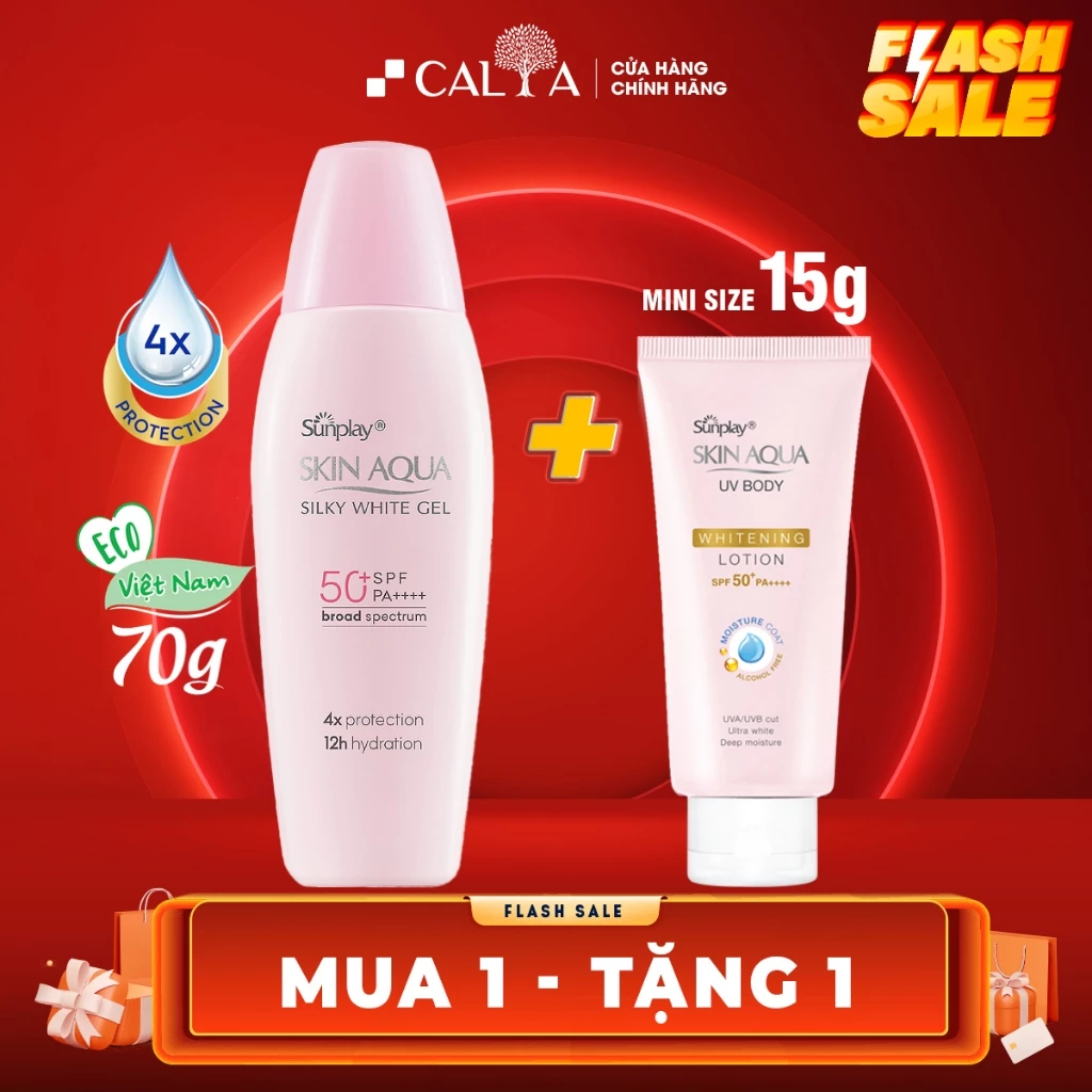 Kem Chống Nắng Sunplay Hồng Dưỡng Trắng - Sunplay Skin Aqua Silky White Gel SPF50+, PA++++ 30g/70g