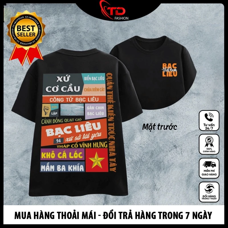 Áo thun in hình tỉnh thành Việt Nam, Bạc Liêu - Hà Giang - Huế - Tuyên Quang, đủ size form unisex | TIẾN ĐẠT STORE