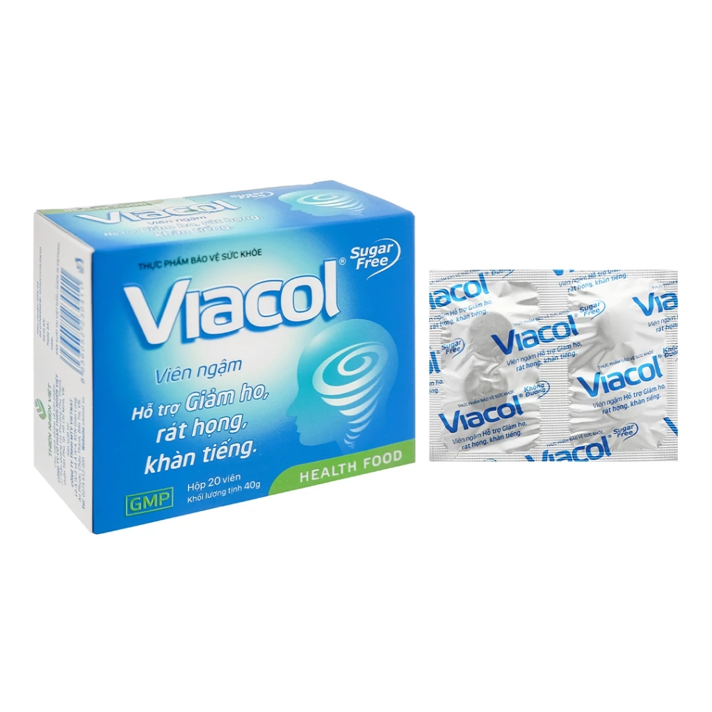 [CHÍNH HÃNG] Viên Ngậm Viacol Health Food Không Đường Viacol Hỗ Trợ Giảm Ho, Rát Họng, Khàn Tiếng (Hộp 20 viên)