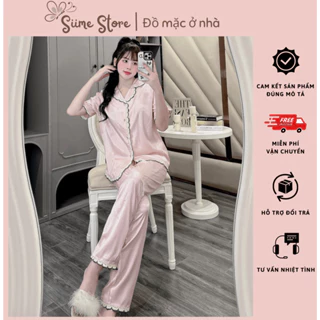 Bộ Đồ Ngủ Nữ Chất Lụa Tô Châu Mix Ren Sò Siêu Mềm, Mát Pijama Tiểu Thư Bánh Bèo - CD2