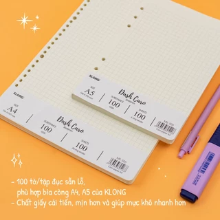 RUỘT sổ còng KLONG A4 Dash Caro ô 6x6 mm 100 tờ 100 gsm 76%iso, HXGS giấy refill A4 klong MS 526