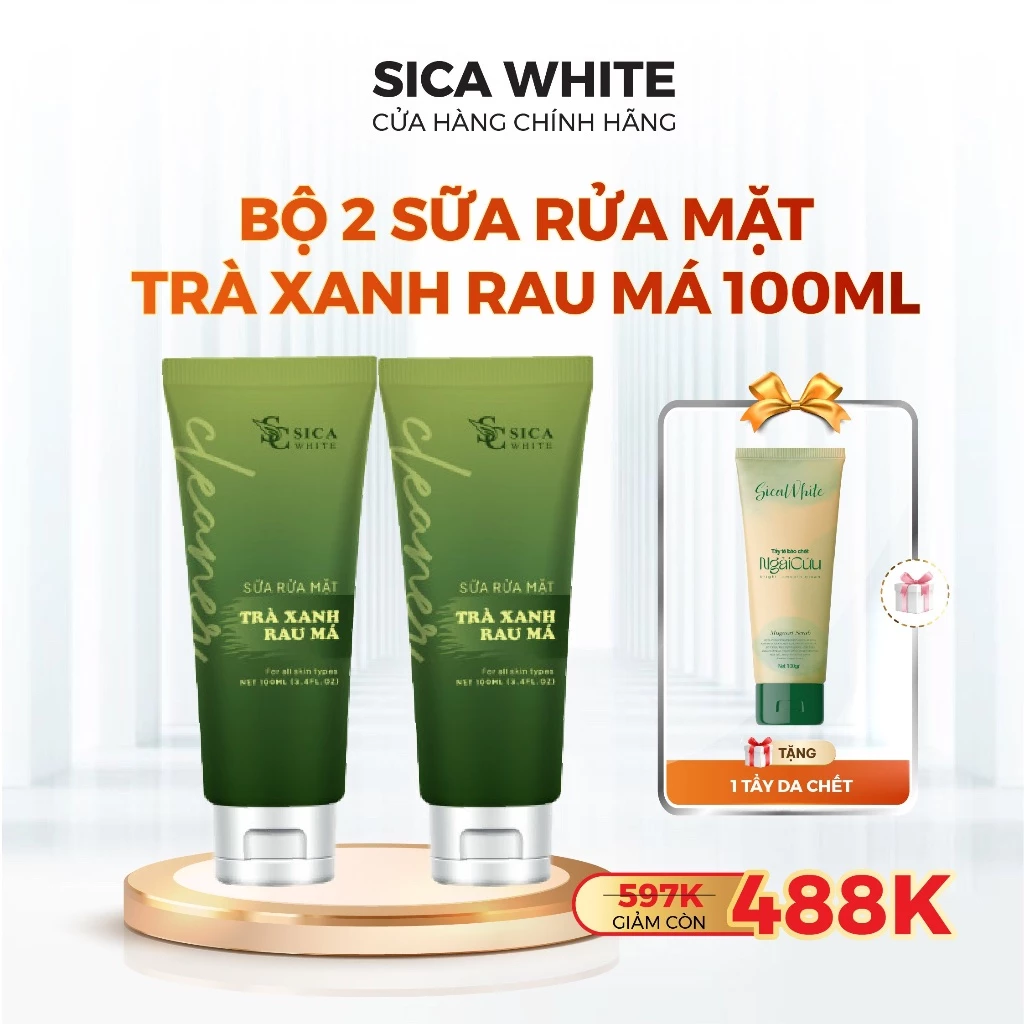 Combo 2 Sữa Rửa Mặt Trà Xanh Rau Má Sica White 100ML (Tặng Kem Dưỡng Da Tay Banana) - SICA WHITE