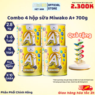 [Tặng Quà] Sữa Công Thức Hạt Thực Vật Hữu Cơ Miwako A+ Vị Vani Hộp 700gr x 4 hộp (2.8kg) - Miwako Official