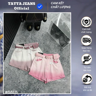 TATTA Jeans | Quần Sooc Denim Loang Hồng/Tím Chất Mềm Hàng QCCC kèm Đai #6815