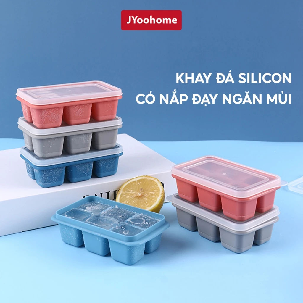 Khay Làm Đá Silicon Có Nắp Đậy JYoohome Kháng Khuẩn Chống Mùi Tủ Lạnh, Khuôn Làm Đá  Làm Thạch