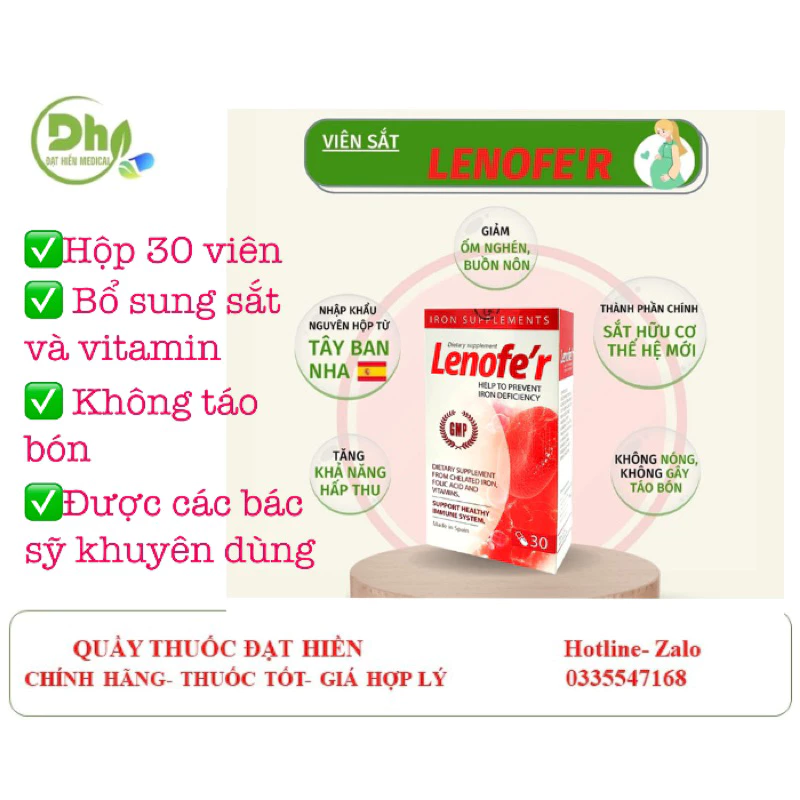 Lenofe’r HC Clover - Hỗ trợ bổ sung sắt, acid folic cho cơ thể hộp 30 viên