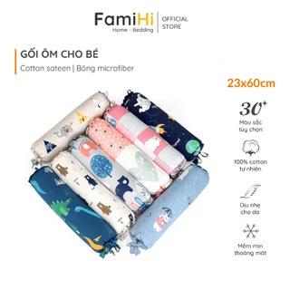 Gối ôm trẻ em 23x60cm cho bé trai bé gái 1-6 tuổi Cotton Satin FamiHi cao cấp, họa tiết đẹp, chất liệu vải sợi tự nhiên.