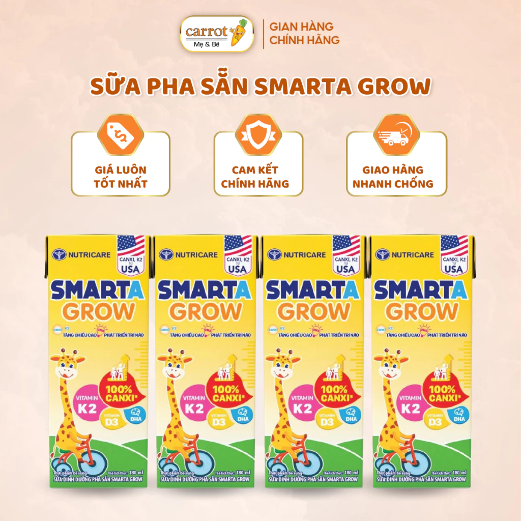 Sữa Pha Sẵn SMARTA GROW 110ML 180ML, Sữa Nước Hỗ Trợ Tăng Chiều Cao Cho Trẻ - Siêu Thị Mẹ Và Bé Carrot