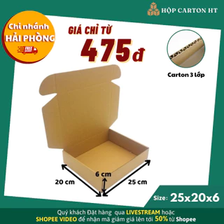 25x20x6 Hộp carton nắp gài, thùng bìa giấy nắp cài gói hàng quần áo, quà tặng giá rẻ