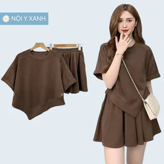 Set áo vạt nhọn cộc tay thun tăm Noiyxanh Set áo ngắn tay kèm quần sooc dáng xòe chất tăm mát