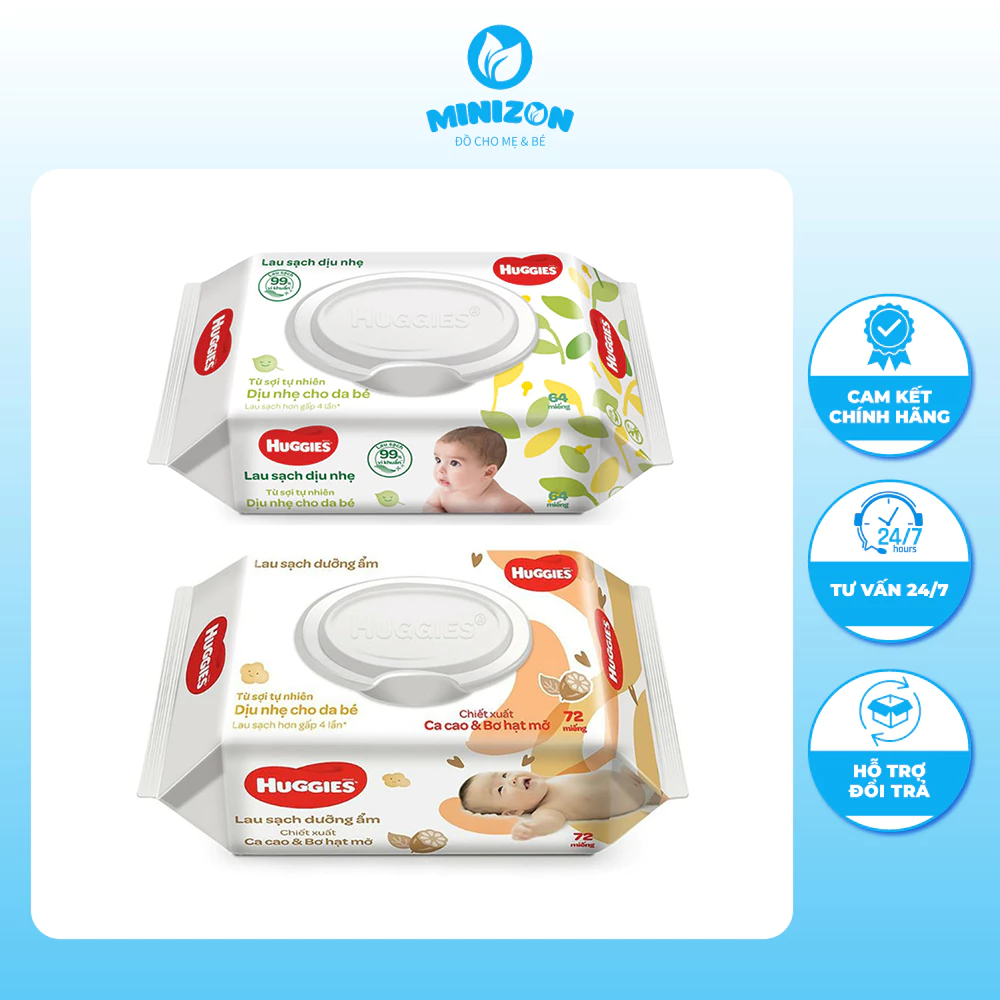 Khăn ướt, giấy ướt Huggies an toàn cho bé (64 miếng, 72 miếng)