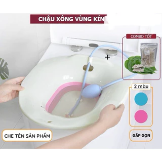 Combo Chậu Xông vùng kín gấp gọn và Lá trầu /8 gói túi lọc - Phụ Nữ Xông Hơ Phụ Khoa Có Vòi Xịt