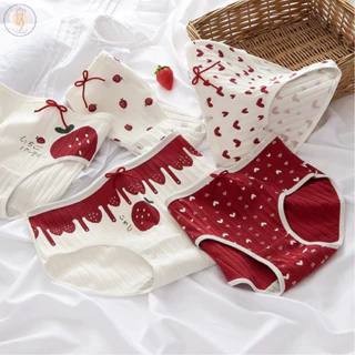 Set 5 quần lót cotton, quần lót dâu tây, quần chip cotton nữ, quần lót thoáng mát