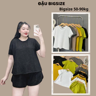 Set đồ bigsize nữ tay ngắn cổ tròn kèm quần đùi ống rộng lưng thun co giãn chất xốp nhật mềm mát - SET821