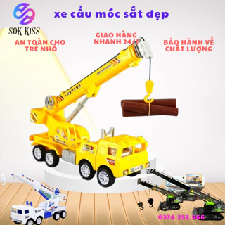 Đồ chơi xe cẩu móc mô hình xe theo cơ chế dây ròng rọc xe thang cứu hỏa phun nước xe cảnh sát chở bốn xe nhỏ màu trắng