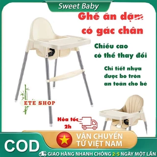 Ghế ăn dặm chân cao cho bé  gác chân điều chỉnh được độ cao, kèm bàn ăn dặm và dây đai an toàn,kèm mặt bàn