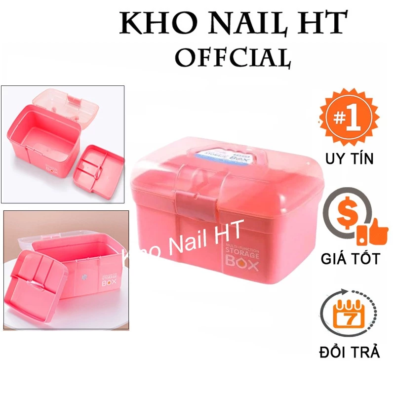 Cốp đựng đồ làm nail mi chuyên dụng màu hồng 2 tầng