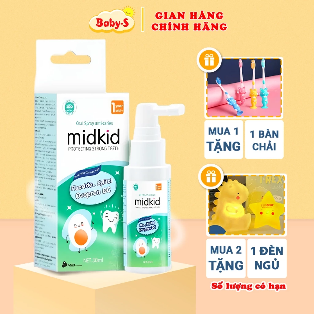 Xịt chống sâu răng Midkid chính hãng, Xịt chống sâu răng cho bé an toàn (tặng kèm 1 bàn chải đánh răng) Baby-S – SI018