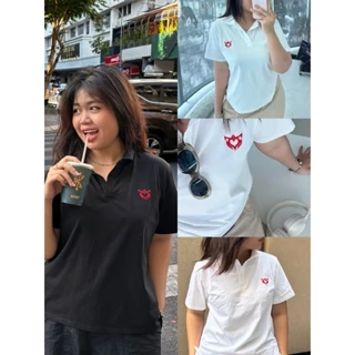 Miavietnam - Áo polo nữ form baby tee thêu trái tim chất cotton mềm mát bigsize