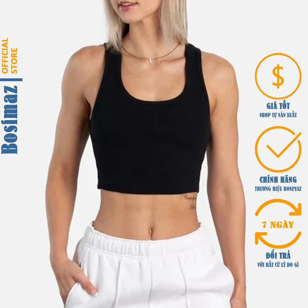 Áo Croptop Nữ Bosimaz CS221 cổ vuông ba lỗ sát nách, thun co giãn 4 chiều, vải đẹp dày, thoáng mát.