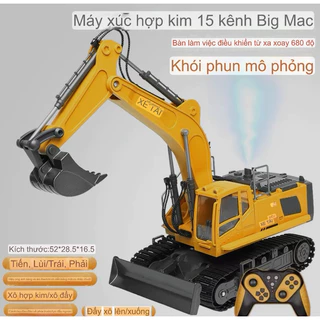 Xe máy xúc ủi điều khiển từ xa YiGong 1:20 phiên bản 15 kênh 2.4gHz nâng cấp gàu múc kim loại, đèn led và âm thanh động