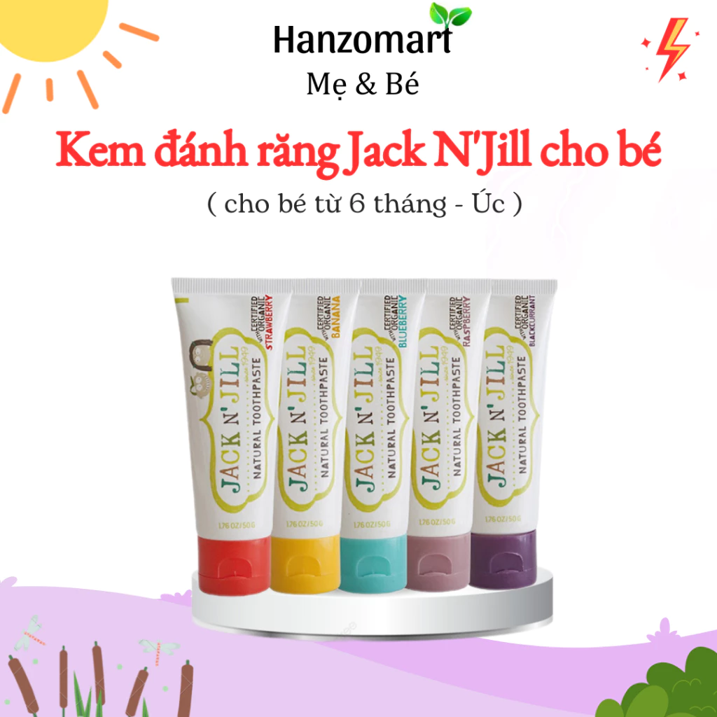 Kem đánh răng cho bé hữu cơ Jack N' Jill Úc Organic chính hãng, cho bé trên 6 tháng, có thể nuốt