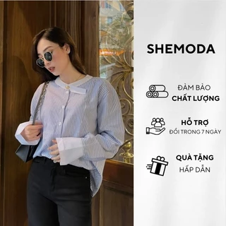 Áo Sơ Mi Nữ BABY BLUE SHIRT Oversize Họa Tiết Sọc Trắng Xanh Thanh Lịch Chất Liệu Cotton STYLEBYSHE