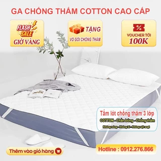 Ga chống thấm cotton 💖 FREESHIP 💖Ga chống thấm nước tuyệt đối 100% - Tấm bảo vệ nệm chống thấm 3 lớp cao cấp màu trắng