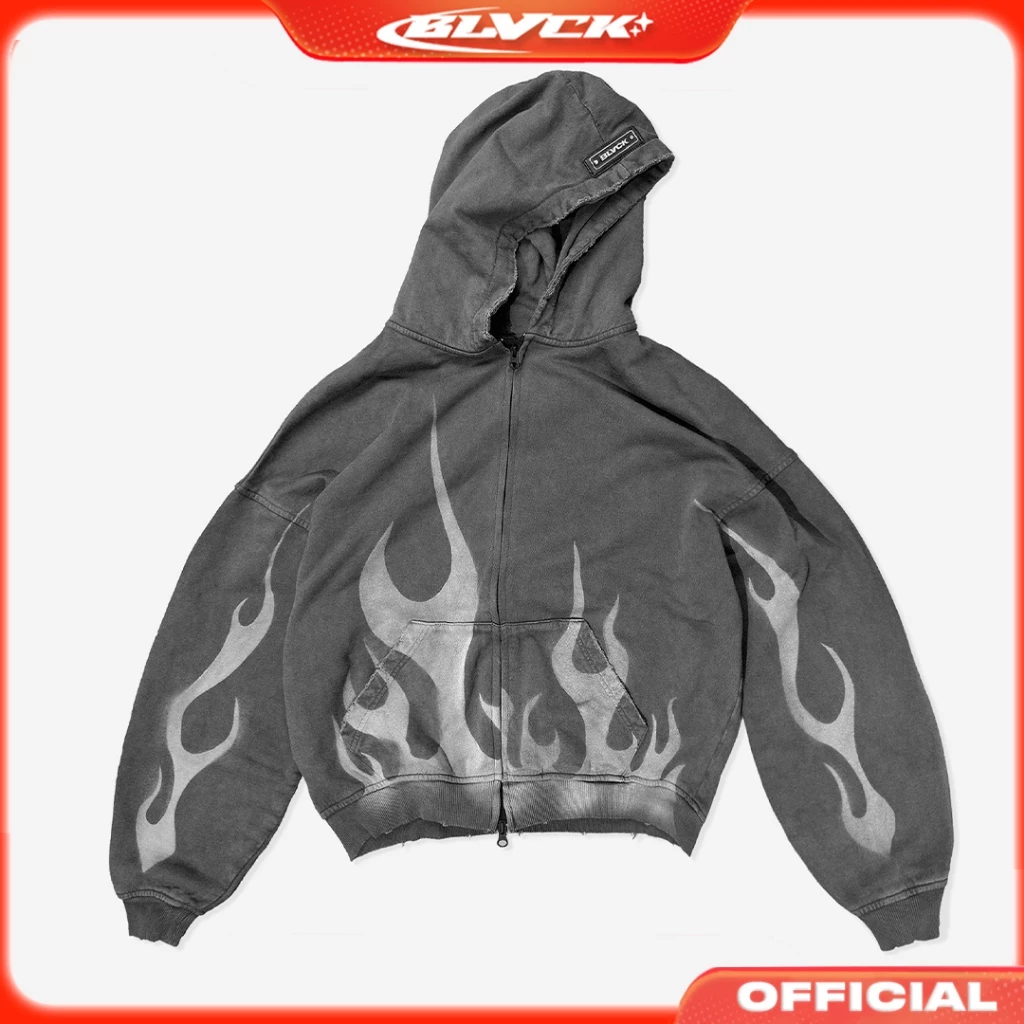 Áo hoodie " FLAME DESTROY " / BLVCK - Nỉ chân cua, form boxy, Unisex.