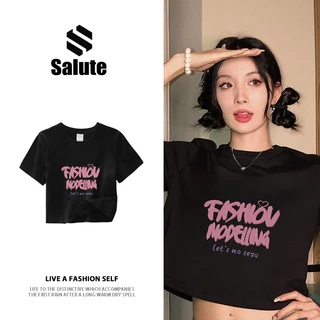 Áo phông  lửng nữ local brand Salute 100% cotton Baby Tee fashion cổ tròn đen áo thun nữ Y1027