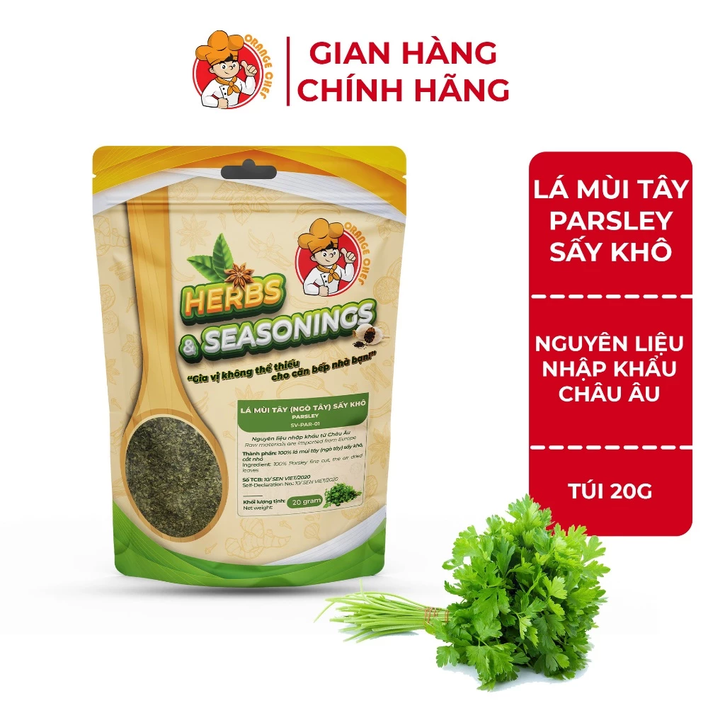 Lá mùi tây (ngò tây) sấy khô Parsley Orange Chef túi Zip tiện lợi - Nguyên liệu nhập khẩu từ Châu Âu