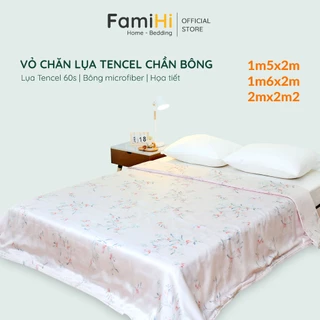 Vỏ chăn lụa tencel 2mx2m2 1m6x2m chần bông lồng được ruột FamiHi cao cấp, mền modal họa tiết đẹp mềm mát, kháng khuẩn.