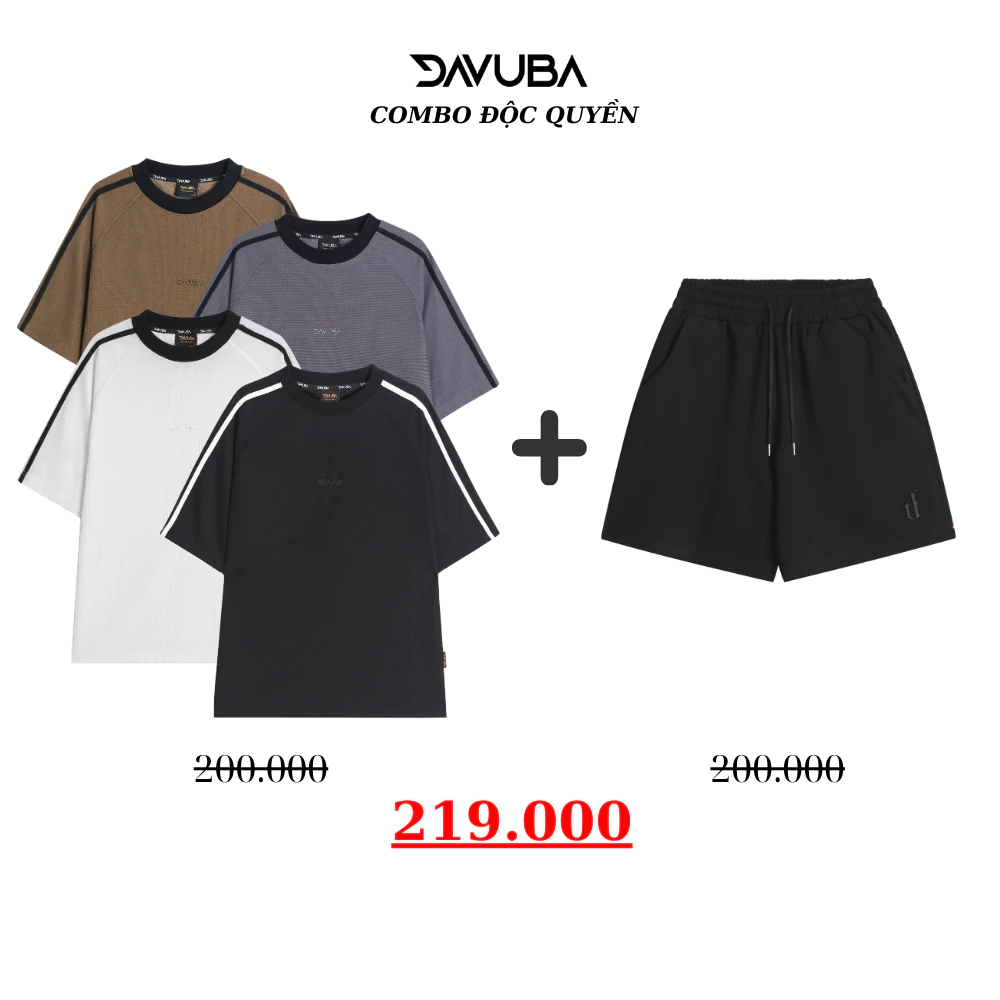 [Combo DAVUBA] Áo thun kẻ sọc Waffle + quần short D CB21