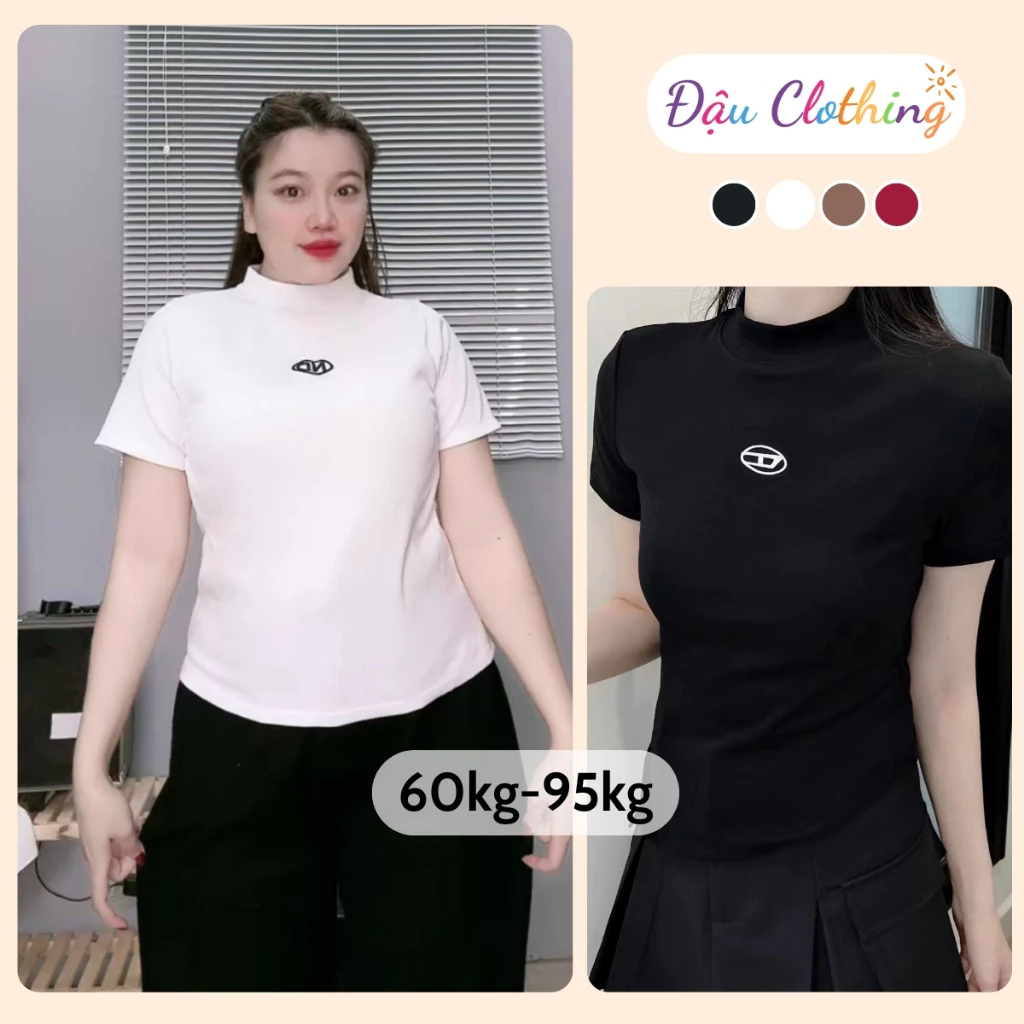 Áo thun babytee Bigsize tay cộc cổ cao tôn dáng vải gân tăm hottrend cho nữ Chubby - G234