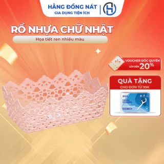 Rổ nhựa chữ nhật hoạ tiết ren nhiều màu 2 size đựng đồ đa năng tiện lợi Hằng Đồng Nát