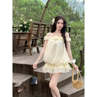 Váy MILA DRESS váy trễ vai phối bèo đính hoa dáng xòe điệu đà by The Camellia Studio