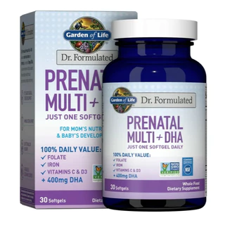 HŨ 30 VIÊN ĐA VITAMIN + 400mg DHA FOLATE + SẮT CHO MẸ BẦU Garden of Life Dr. Formulated Prenatal Multi + DHA with Folate