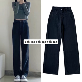 Quần jeans ống xuông đen trơn Yến Tee, cạp 1 cúc dễ mặc, quần đi học