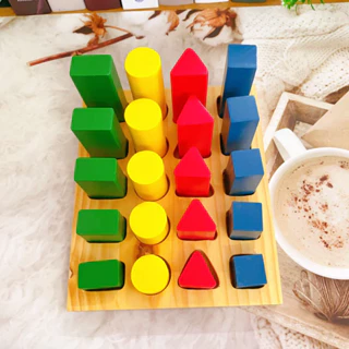 Giáo cụ Montessori Đồ Chơi Gỗ Khối Trụ So Sánh Giúp Bé Nhận Biết Màu Sắc Và