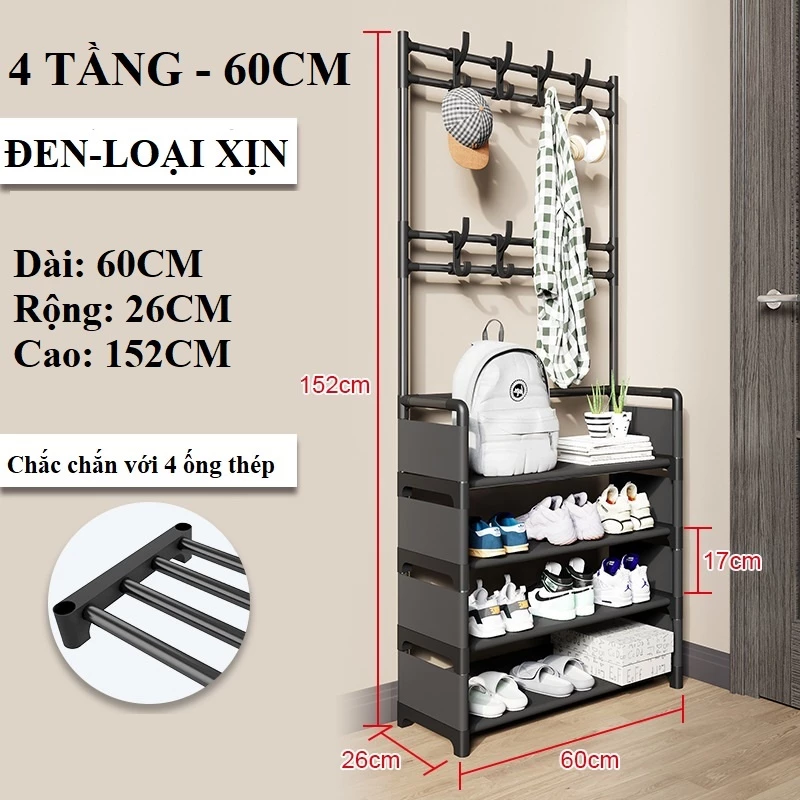 Free Ship - Kệ giầy đa năng hình chữ L , kệ giầy kèm móc treo tiện ích 4 tầng