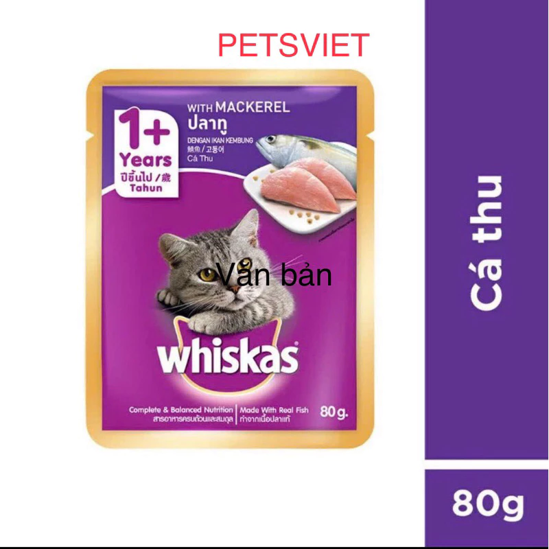 Pate WHISKAS 12 vị cho mèo con, mèo lớn gói 80g, giàu dinh dưỡng