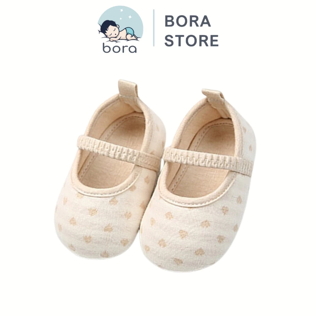Giày tập đi cho bé chống trơn trượt, cotton hữu cơ tự nhiên 100%