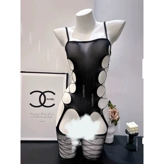 HT272 Đồ ngủ cosplay thun co dãn triết eo gợi cảm, váy ngủ ôm body dây đan kèm tất liền thân HT272