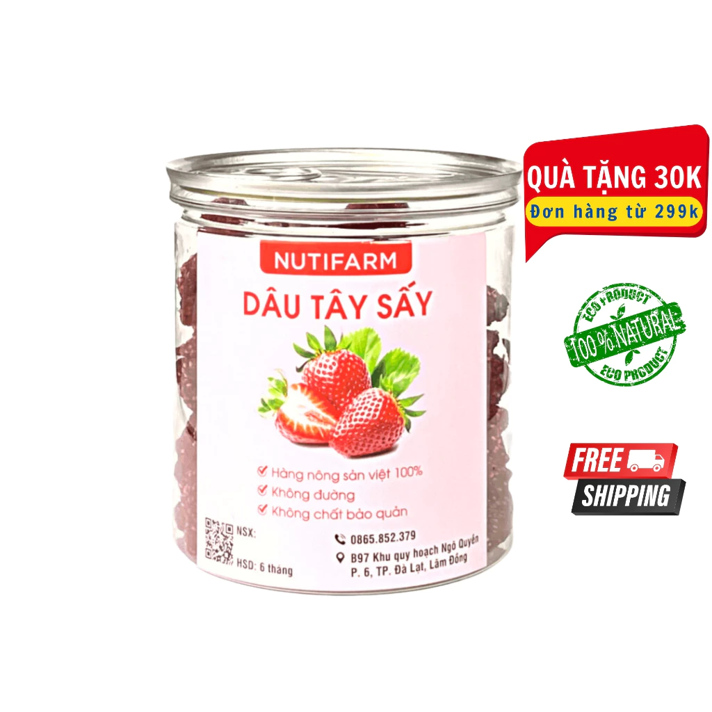 Dâu tây sấy dẻo NutiFarm 400gr, dâu tây sấy khô không đường đặc sản đà lạt