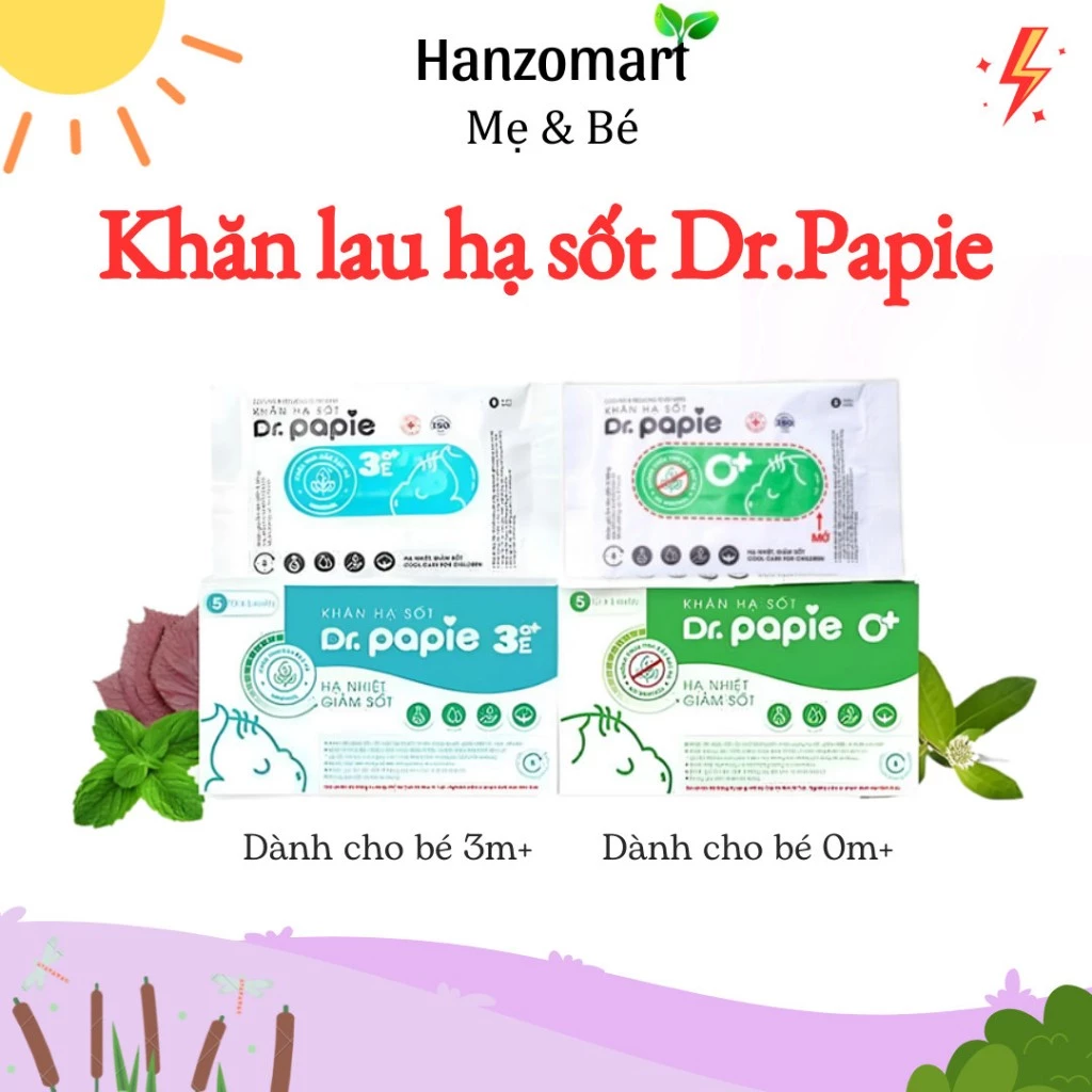 Khăn Lau Hạ Sốt Dr Papie 0M+ Thải Nhiệt Hạ Sốt Chuẩn Nhi Khoa, Ngăn Ngừa Co Giật Cho Bé hanzomart