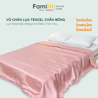 Vỏ chăn Tencel chần bông 2mx2m2 1m6x2m lồng được ruột FamiHi màu trơn cao cấp, mền modal chần gòn Microfiber mềm mát.