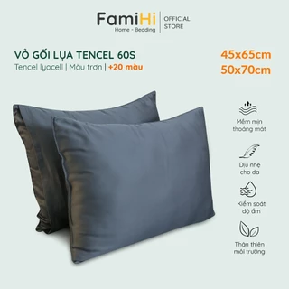 Vỏ gối lụa Tencel Lyocell 50x70 45x65 cm FamiHi trơn màu cao cấp, bao áo gối nằm lụa 60s tự nhiên mềm mát, kháng khuẩn.