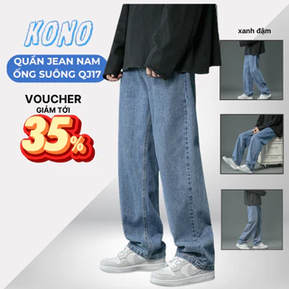 Quần jean nam dài màu xanh đậm 🔥𝗙𝗿𝗲𝗲𝘀𝗵𝗶𝗽🔥 Quần bò nam cạp cao hack dáng dễ phối đồ KONO QJ17