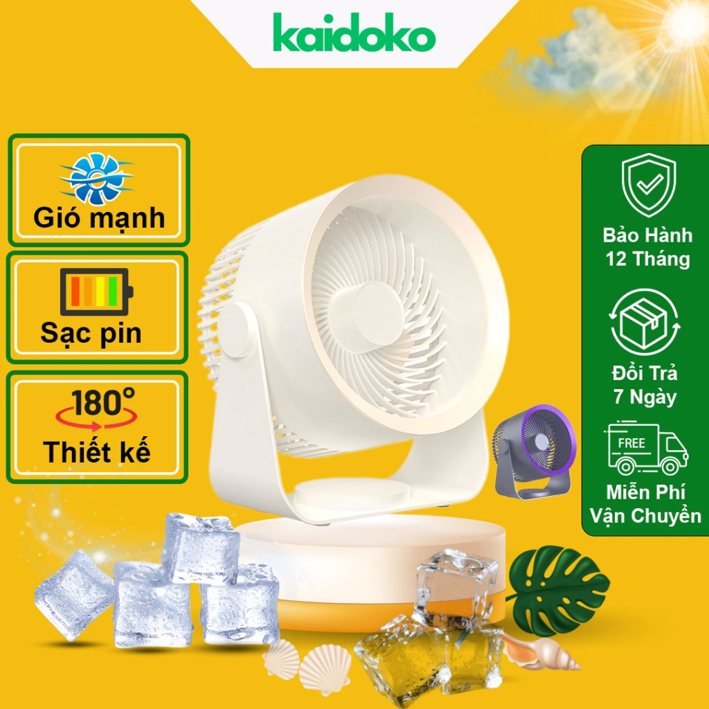 Quạt mini để bàn Kaidoko icaros SH07 gắn tường xoay linh hoạt thiết kế nhỏ gọn tiện lợi sạc pin